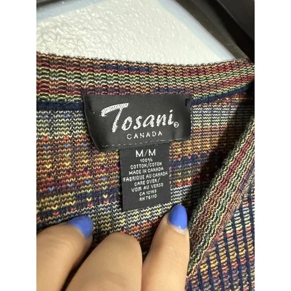 Vintage Tosani Canada Knit Sweater Mens Size Medium Pullover Colorful Cotton - Picture 2 of 6